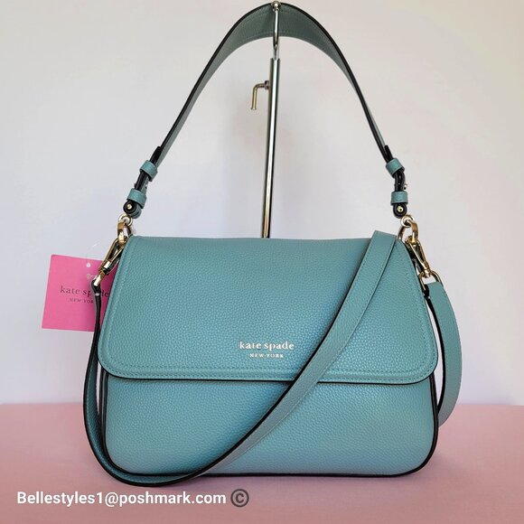 KATE SPADE Hudson Medium Pebbled Leather Convertible Flap Shoulder Bag-AgeanTeal
